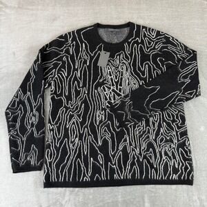 John Varvatos Marquee Sweater Mens XL Black White Alpaca Wool Jacquard $298 NWT